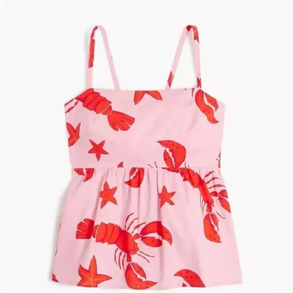 J Crew Women's 0 Tank Top Pink Tie-Back Strappy Lobster Starfish Peplum NWT